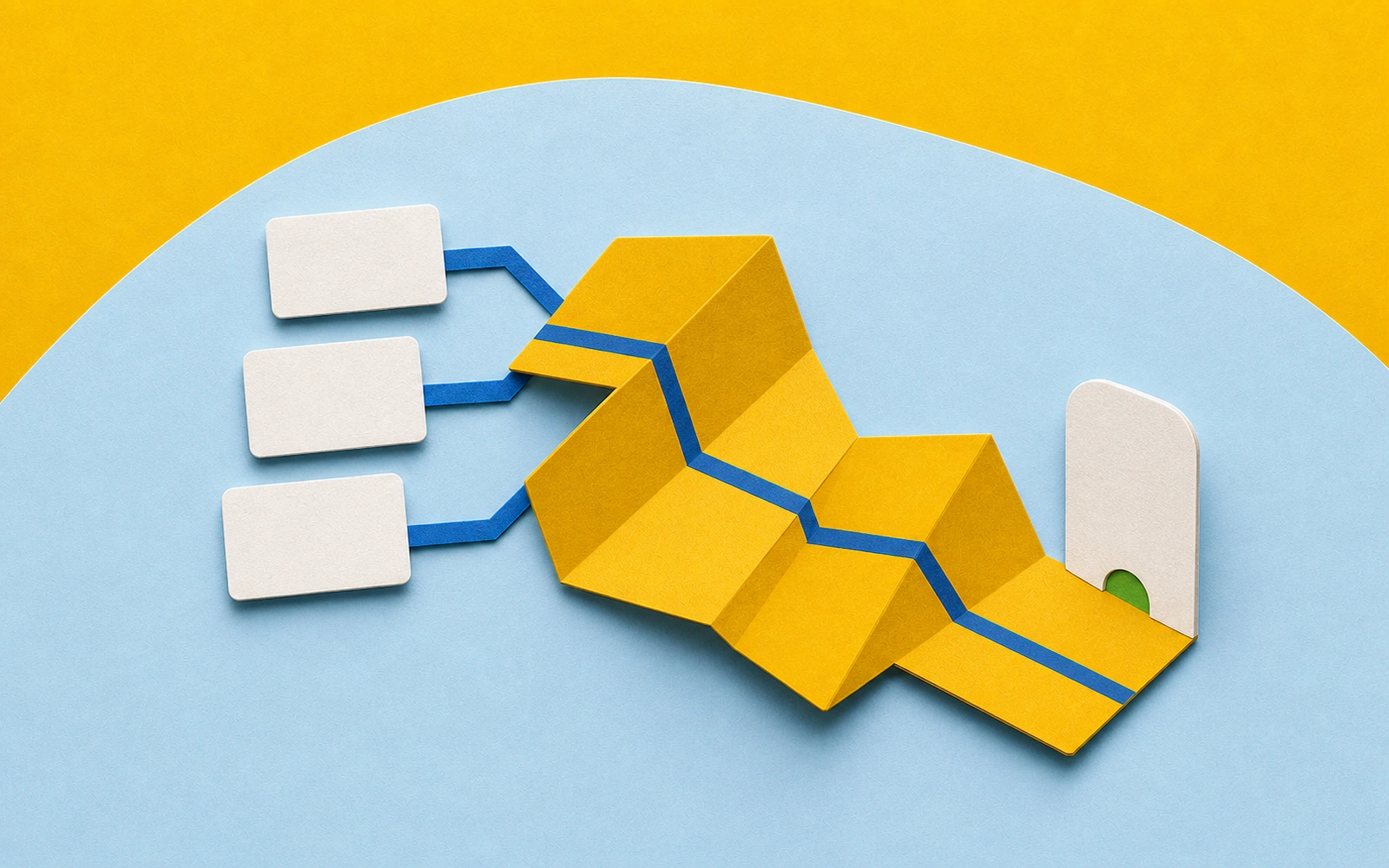 Folded paper network route resolving into a compact I2P identity marker.