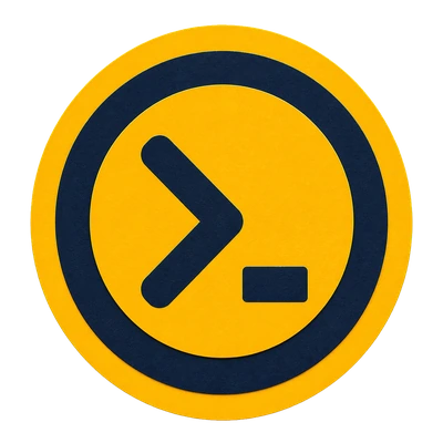 Layered yellow paper medallion with a command prompt and cursor
