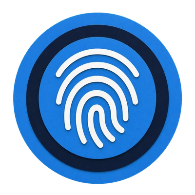 Layered blue paper medallion with broad fingerprint arcs